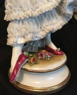Large Vintage Volkstedt Dresden Lace Lady Dancer Porcelain Figurine 5
