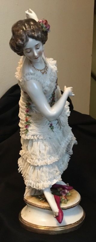 Large Vintage Volkstedt Dresden Lace Lady Dancer Porcelain Figurine 6