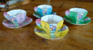 Rare Shelley Queen Anne Style Cups And Saucers,  Pattern 12121,  Tulip Handles