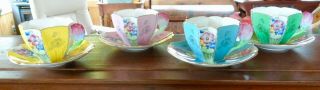 RARE SHELLEY QUEEN ANNE STYLE CUPS AND SAUCERS,  PATTERN 12121,  TULIP HANDLES 2