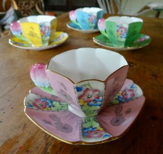 RARE SHELLEY QUEEN ANNE STYLE CUPS AND SAUCERS,  PATTERN 12121,  TULIP HANDLES 3