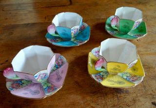 RARE SHELLEY QUEEN ANNE STYLE CUPS AND SAUCERS,  PATTERN 12121,  TULIP HANDLES 4