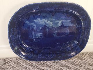 Historical Staffordshire Dark Blue Platter La Grange Lafayette By Wood 1825