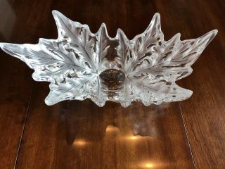 Lalique Gorgeous Crystal Champs Elysees Leaf Bowl Large 17 3/4 " L Clear.  Signed.