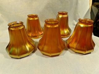Five Quezel Art Glass Iridescent Antique Lamp Shades