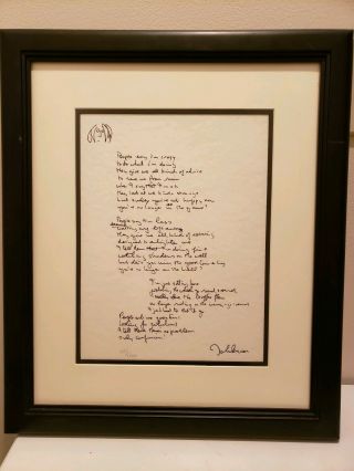 John Lennon Lyrics " Watching The Wheels Go Round " Signed Yoko Ono | Azjl 237
