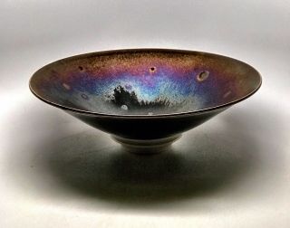 Hideaki Miyamura Large Starry Night Porcelain Studio Pottery Bowl.  Signed.