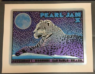Pearl Jam.  Pearl Jam X Sao Palo Brazil Concert Poster.  2011 Chuck Speery.