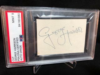 The Beatles George Harrison Cut Autograph Signed Card Psa 9 Auto Rare