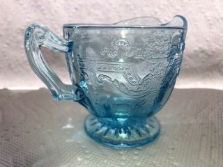 rare antique etched open rose mayfair anchor hocking blue glass set 7