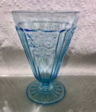 rare antique etched open rose mayfair anchor hocking blue glass set 8