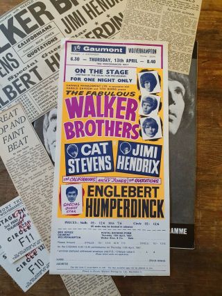 Rare Walker Brothers Programme,  Hand Bill Flyer etc Jimi Hendrix,  Cat. 2