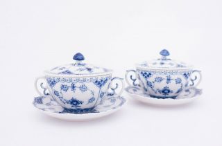 2 Rare Bouillon Cups 1228 - Blue Fluted - Royal Copenhagen - 1:st Quality 2