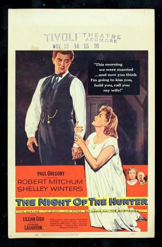 The Night Of The Hunter ✯ Movie Poster Window Card Robert Mitchum 1955