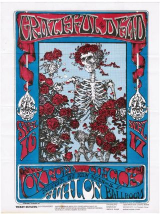 Grateful Dead 1966 Avalon Skeleton & Roses Psychedelic Handbill Rare 1st Print