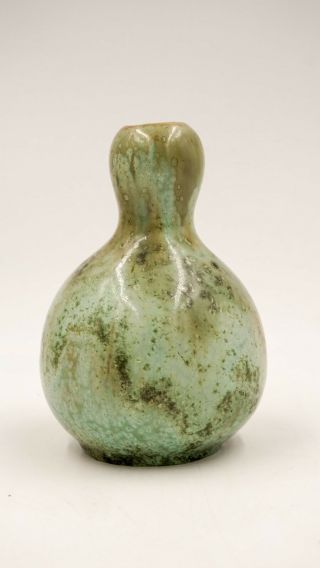 Arts Crafts 1910 ' s FULPER Pottery Green Leopard Skin Crystalline GOURDE VASE 13 2