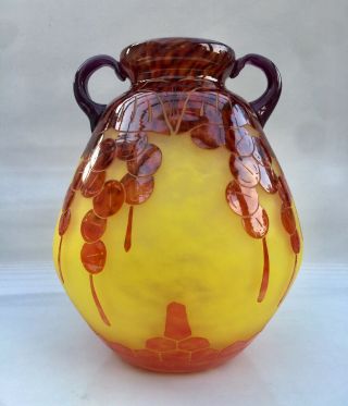 Le Verre Francais Art Deco Cameo Glass Vase 10”