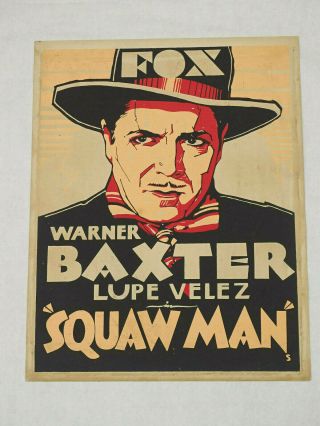 Orig.  1931 " Squaw Man " Movie Poster Cecil B.  Demille Fox Pictures Early Western