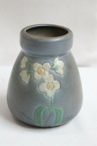 Rare Arts Crafts Weller Flowers Leaves Dresden Blue Art Pottery Jar Vase Impress