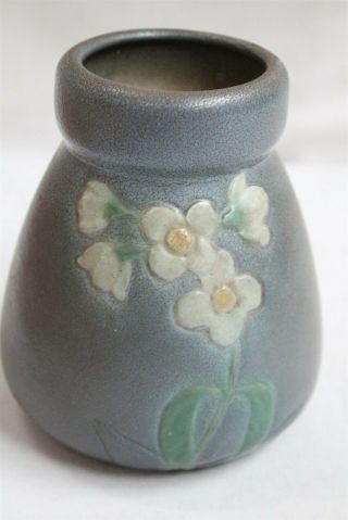 RARE Arts Crafts Weller Flowers Leaves Dresden Blue Art Pottery Jar Vase Impress 5