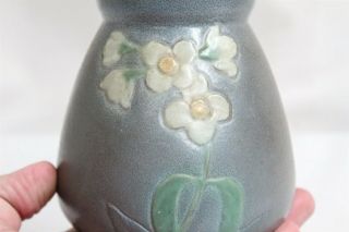 RARE Arts Crafts Weller Flowers Leaves Dresden Blue Art Pottery Jar Vase Impress 9