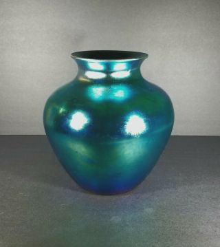 8 1/2 Inches Carder Steuben 2683 Blue Aurene Rose Jar Vase At