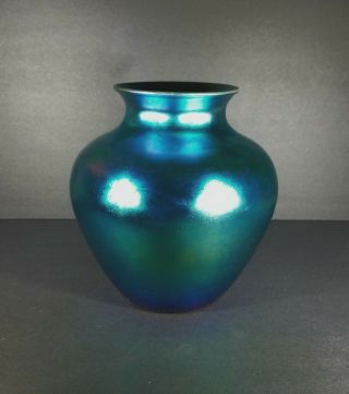 8 1/2 inches Carder Steuben 2683 Blue Aurene Rose Jar Vase at 3