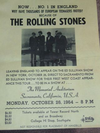 Oct.  26,  1964 Rolling Stones Sacramento Ca Concert Handbill