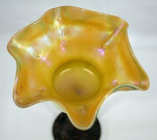 Tiffany Studios Signed Gilt Bronze Favrile Pulled Leaf Floriform Yellow Vase 8 