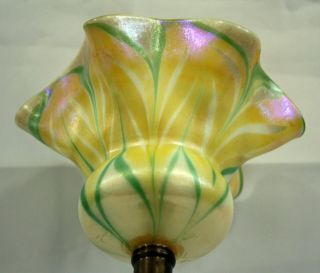 Tiffany Studios Signed Gilt Bronze Favrile Pulled Leaf Floriform Yellow Vase 8 