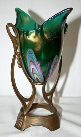 Tiffany Studios Bronze Signed L.  T.  C.  Favrile Pulled Feather Flowerform Vase 8 