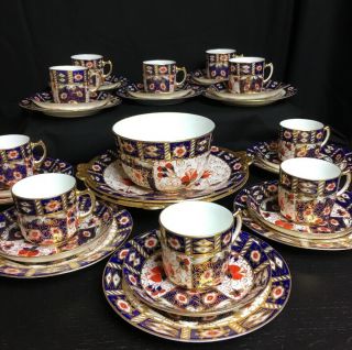 Antique Royal Crown Derby 1896 - 1904 Traditional Imari Porcelain Set 34pc