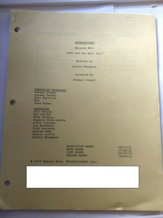 RARE Supernatural Cast & Crew Production Draft Script Screenplay Episode 811 2