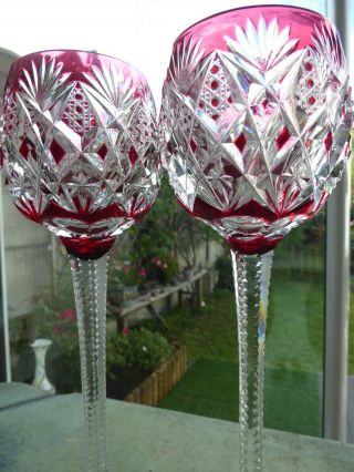 St Saint Louis Florence Red Cut Crystal Rhine Hock Wine Glasses 9 3/8”