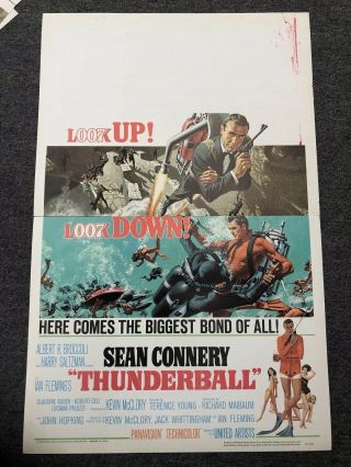 1965 007 Sean Connery Thunderball Window Card Usa 14 X 22 James Bond