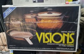 Vtg Nib Corning Visions Non - Stick Glass Cookware 7 Piece Set