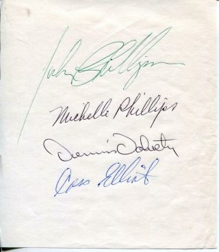 The Mamas & The Papas Autograph Signed Page Cass Elliot Denny John Phillips,  1