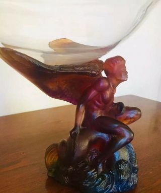 Daum Pate De Verre Angel Winged Figural Man Vase Huge