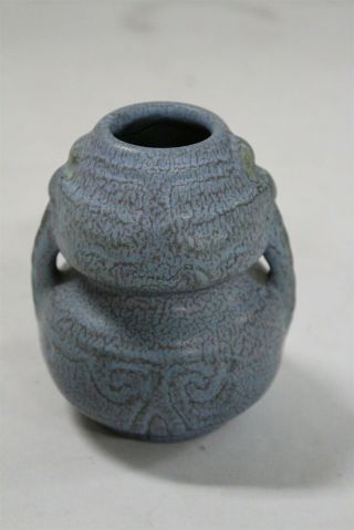 Arts Crafts Weller Fru Russett Double Dragonfly Handled Art Pottery Vase