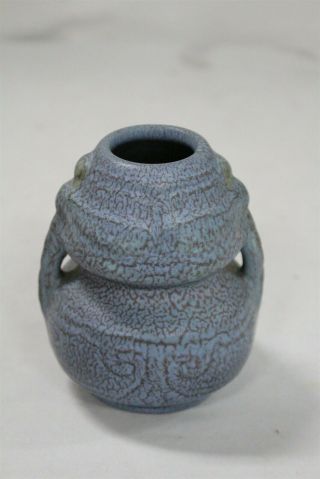 Arts Crafts Weller Fru Russett Double Dragonfly Handled Art Pottery Vase 3