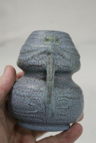 Arts Crafts Weller Fru Russett Double Dragonfly Handled Art Pottery Vase 6
