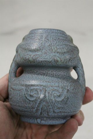 Arts Crafts Weller Fru Russett Double Dragonfly Handled Art Pottery Vase 7