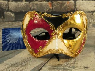 Cirque Du Soleil Venetian Mask - Handcrafted In Italy - Gold Black Red White