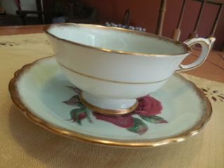 Paragon Red Rose Light Green Cup and Saucer Double Warrant Signed R Johnson 2