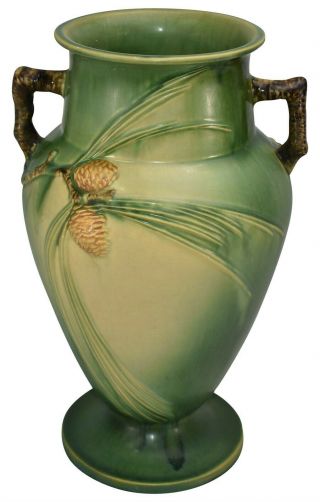 Roseville Pottery Pine Cone Green Ceramic Vase 713 - 14