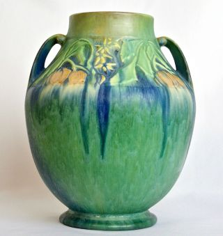 Roseville Pottery 10 1/2 " Green Baneda 597 - 10 Handled Vase Circa 1933