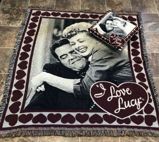 I Love Lucy Lucille Ball - Desi Arnaz Afghan Throw Tapestry With Hearts/ Pillow