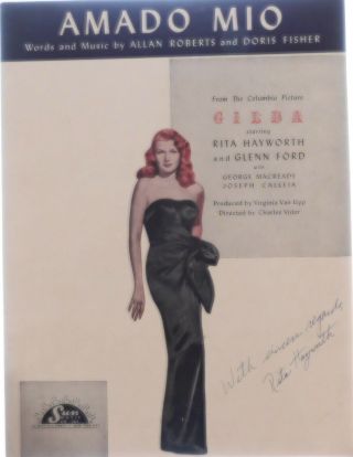 Authentic Rita Hayworth Autograph On Near Sheet Music From Film 