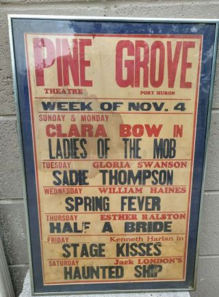1928 Port Huron Silent Sound Movie Pine Grove Theater Poster Framed