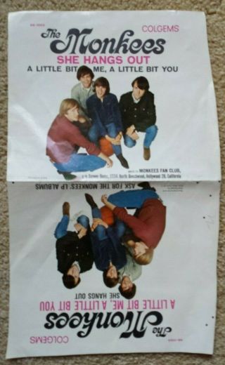 Monkees Ultra - Rare Sheet/sleeve For 3rd U.  S.  Unreleased Single